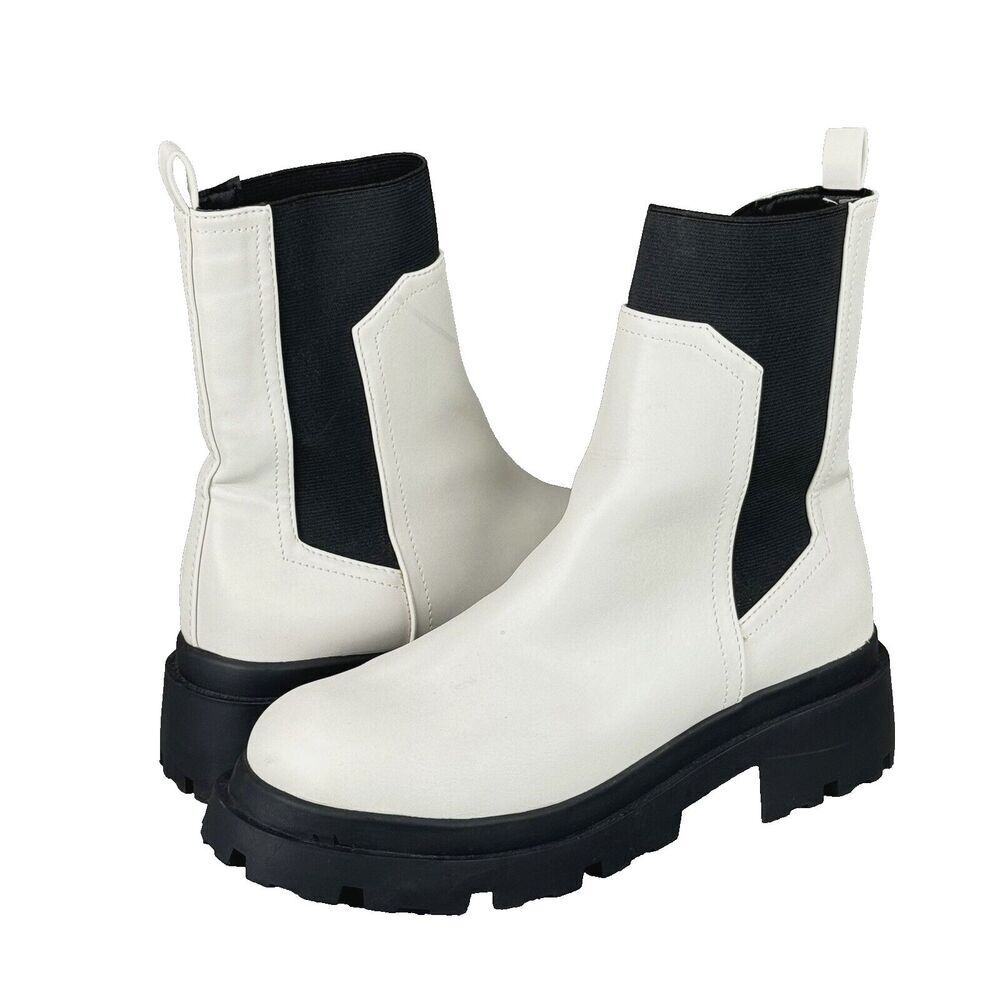 Dolce Vita Combat Boots Women's Size 8.5 "Brody" Off White Lug Sole Pull-On